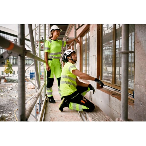 6743 Pantalones largos de trabajo elásticos de alta visibilidad clase 2 para mujer con bolsillos flotantes amarillo-negro